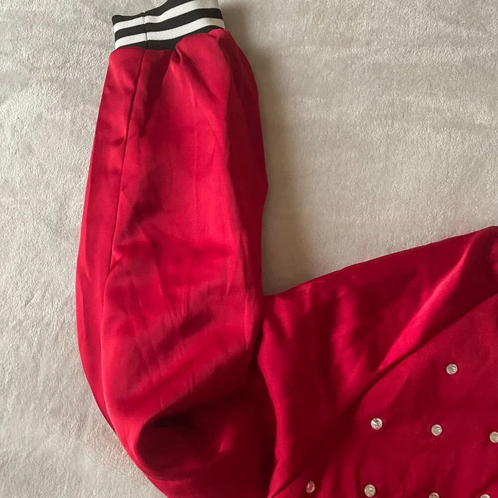 ALABAMA MIXED MEDIA THROWBACK BOMBER JACKET/RHINESTONE BY MADI P.T. - Picture 7 of 15